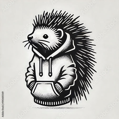 Cartoon hedgehog wearing a hoodie.