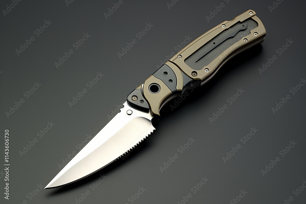 Precision craftsmanship in a sleek folding knife design for outdoor enthusiasts. Generative AI Precision craftsmanship in a sleek folding knife design for outdoor enthusiasts. Generative AI