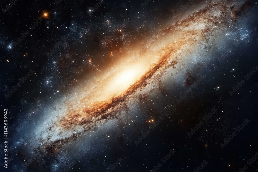 Fototapeta premium A Spiral Galaxy in a Dark Universe with Scattered Stars