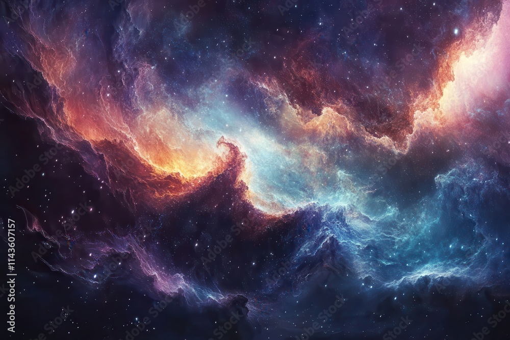Fototapeta premium Cosmic Nebula with Swirling Gaseous Clouds and Stars
