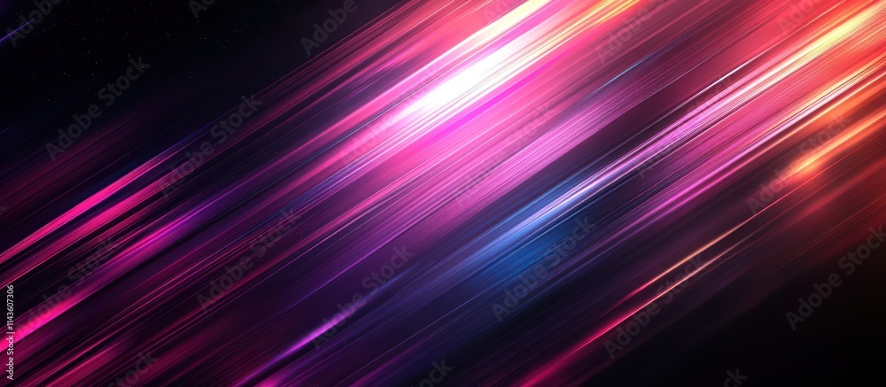 Abstract background with diagonal lines of pink, red, and blue light streaks on black background. Abstract background with diagonal lines of pink, red, and blue light streaks on black background.