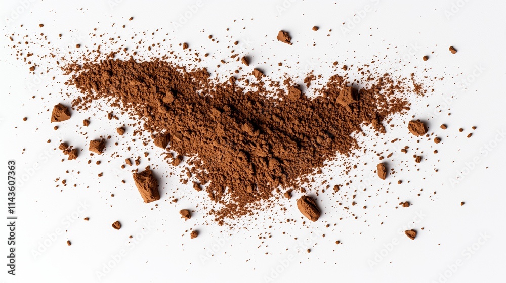 Cocoa Powder Scattered on White Background Cocoa Powder Scattered on White Background