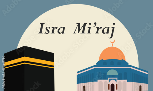 Al-Isra wal Mi'raj Translate: The Night Journey Prophet Muhammad Vector Illustration for Poster Template and Flyer, Simple Background of Isra Mi'raj Ceremony