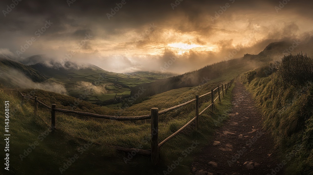Fototapeta premium Breathtaking mountain path Azores landscape Sao Miguel island
