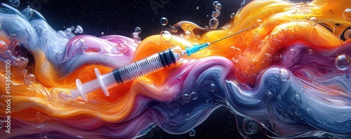 Abstract Art of Syringe and Pill with Gradient Colors