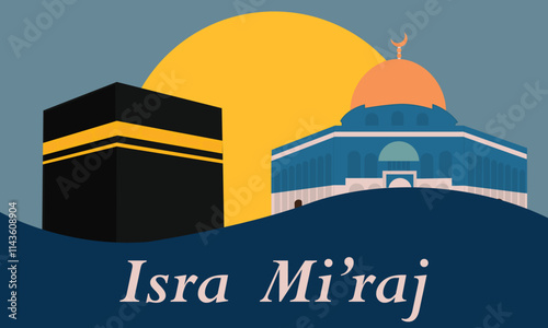 Al-Isra wal Mi'raj Translate: The Night Journey Prophet Muhammad Vector Illustration for Poster Template and Flyer, Simple Background of Isra Mi'raj Ceremony