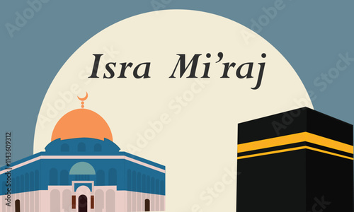 Al-Isra wal Mi'raj Translate: The Night Journey Prophet Muhammad Vector Illustration for Poster Template and Flyer, Simple Background of Isra Mi'raj Ceremony