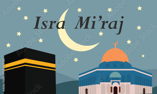 Al-Isra wal Mi'raj Translate: The Night Journey Prophet Muhammad Vector Illustration for Poster Template and Flyer, Simple Background of Isra Mi'raj Ceremony