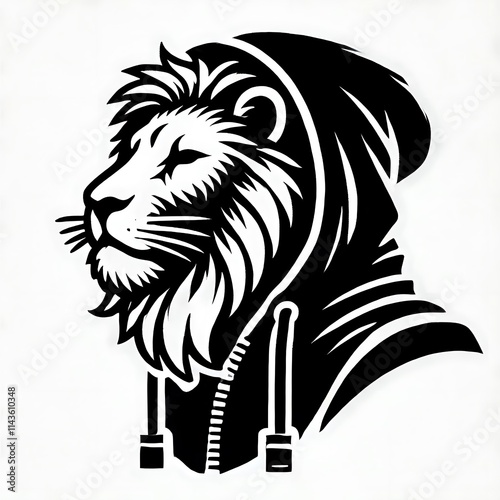 Lion in a hoodie graphic design. photo