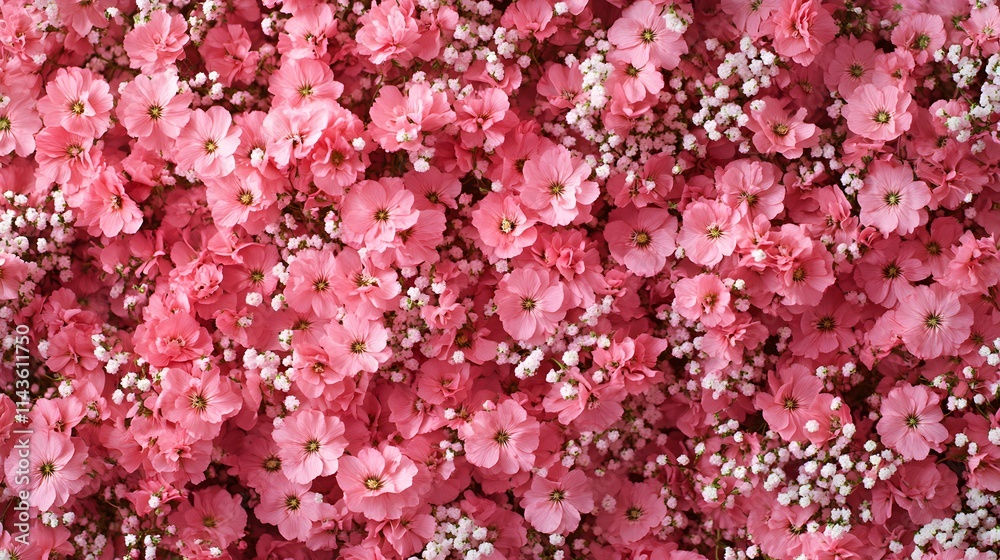 A profusion of pink flowers and babys breath blossoms A profusion of pink flowers and babys breath blossoms