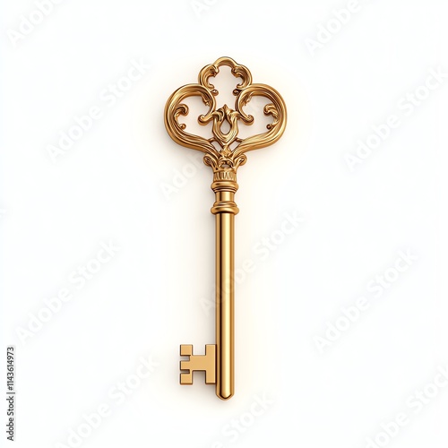 A vintage golden key with an ornate design, symbolizing access, secrets, and mystery.