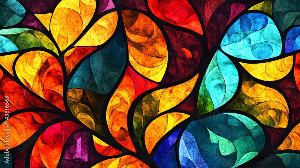 Abstract Colorful Leaf Pattern Stained Glass Design Abstract Colorful Leaf Pattern Stained Glass Design