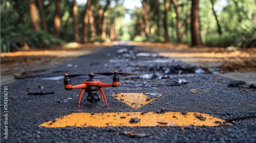 Dusk accident scene closely inspected by a drone , isolated on white background,  , copy space, copy space for text,