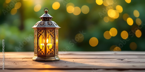 Ornate Ramadan Lantern Glowing with Warm Light, Festive Decoration for Islamic Holidays