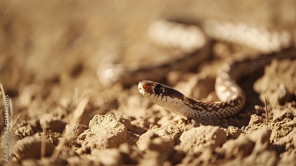 Desert Snake Basking In Warm Sunlight On Dry Ground