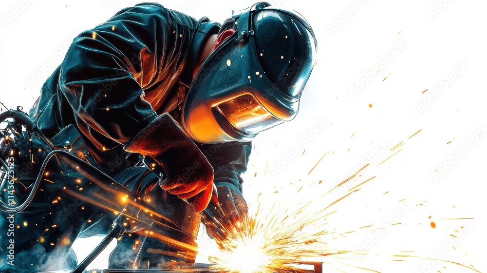 3D Asian Cartoon Welder in Action – Dynamic Industrial Welding Scene 3D Asian Cartoon Welder in Action – Dynamic Industrial Welding Scene