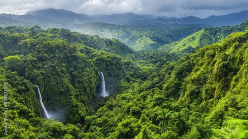 Stunning overhead view of Andasibe-Mantadia showcasing lush greenery and cascading waterfalls photo