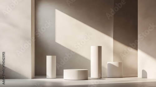 Wallpaper Mural Minimalist white podiums cylindrical and rectangular shapes Torontodigital.ca
