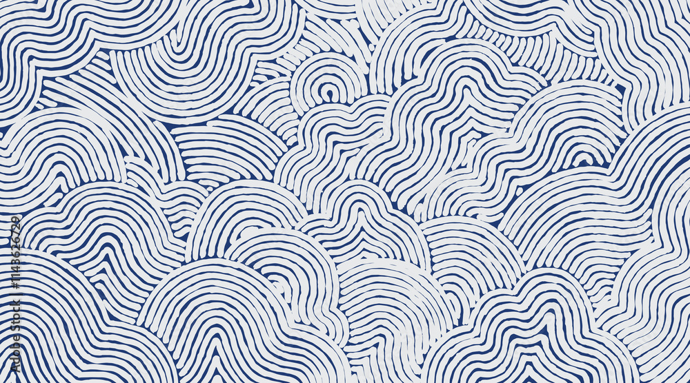 Crafted hand drawn Japanese minimal style clouds and moon line pattern, brush, wood carving, woodcut, engraving, sculpturing abstract texture, simple humble and calm graphic for textile, carpet 