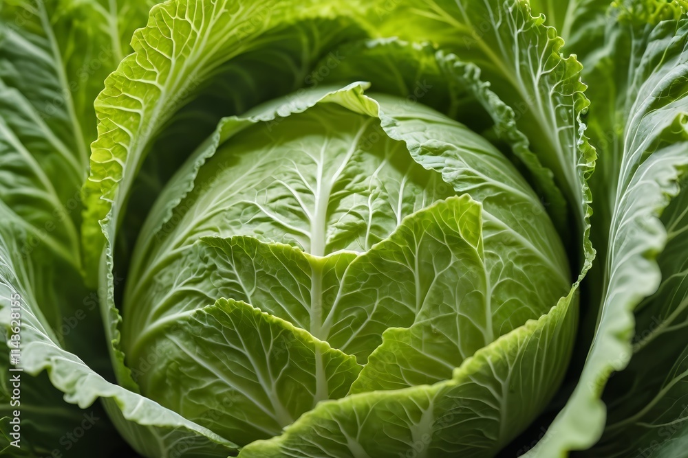 Fototapeta premium a close up of a green cabbage head with leaves