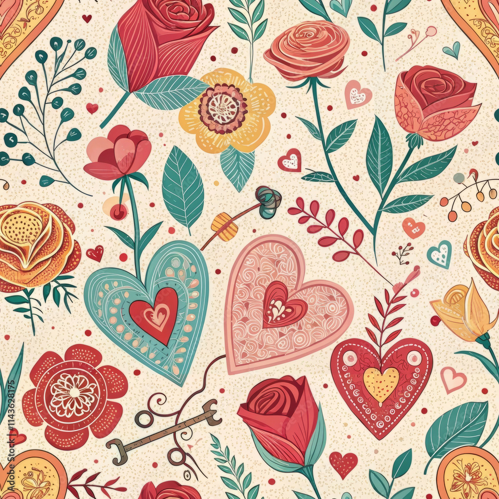 Vibrant Valentine’s Day Seamless Pattern for Fabric and Packaging Vibrant Valentine’s Day Seamless Pattern for Fabric and Packaging