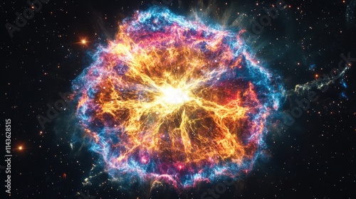 Dramatic supernova explosion radiating light and energy in a vibrant cosmic display photo