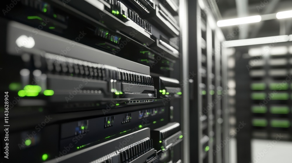 Server Room Data Center Technology Close-Up Shot Server Room Data Center Technology Close-Up Shot