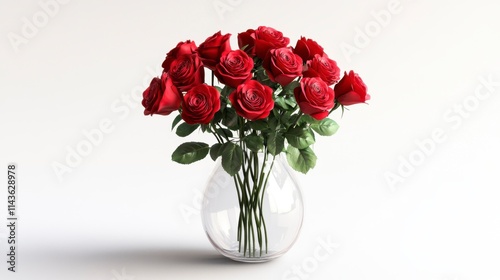 Red Roses in Glass Vase, Elegant Bouquet, Romantic Decor