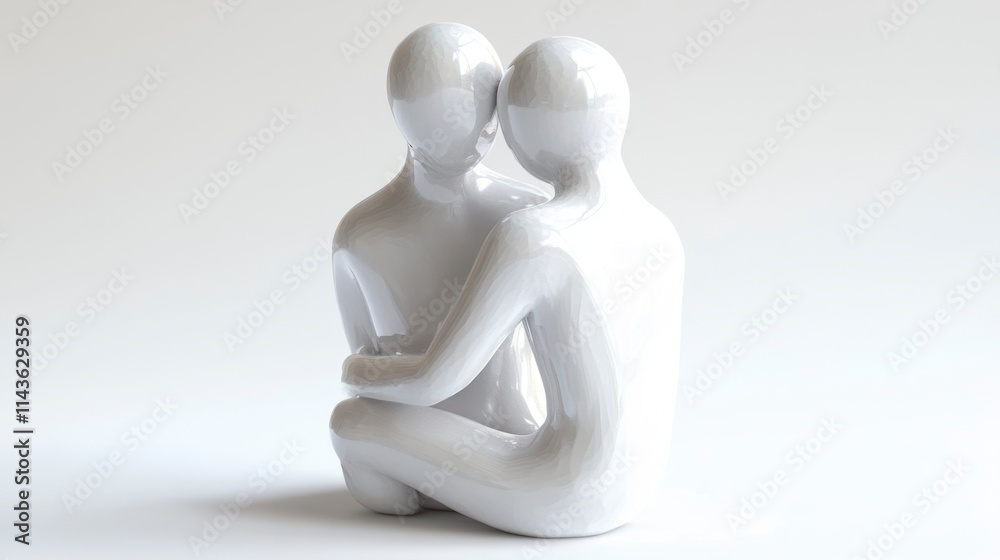 Two White Figures Embracing, Peaceful Minimalist Sculpture Two White Figures Embracing, Peaceful Minimalist Sculpture