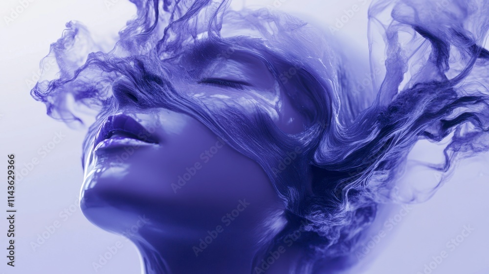 Serene Woman in Flowing Purple Veil, Abstract Portrait Serene Woman in Flowing Purple Veil, Abstract Portrait