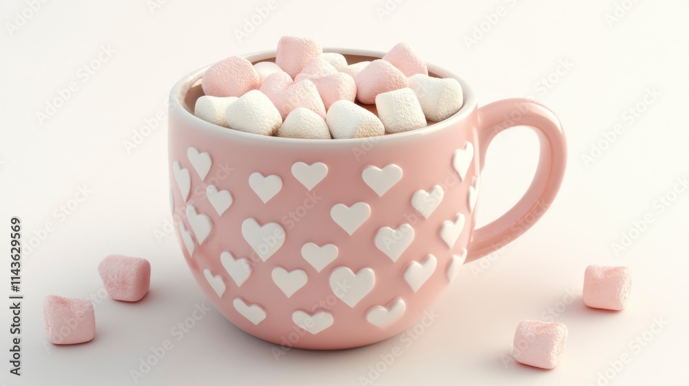 Pink Heart Mug of Hot Chocolate with Marshmallows - Cozy Winter Delight Pink Heart Mug of Hot Chocolate with Marshmallows - Cozy Winter Delight