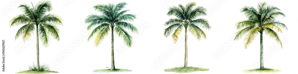 Obraz premium Swaying Coconut Palm Trees in Tropical Seaside Paradise with Pristine Ocean Views