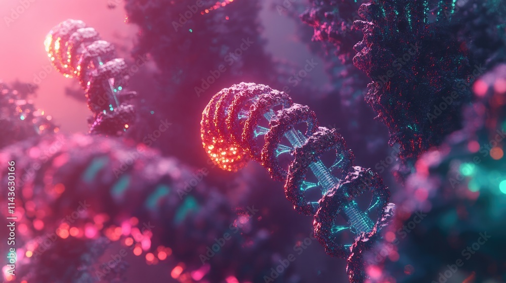 Obraz premium Cyberpunk Biome: Glowing tendrils and crystalline structures in a vibrant, surreal landscape. A digital art piece exploring themes of otherworldly flora and futuristic technology. 