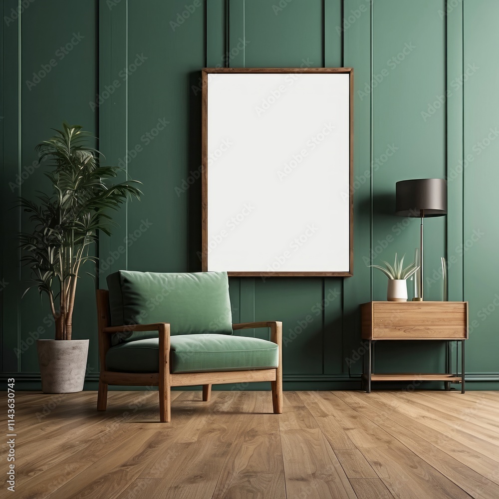 Green Room Interior Design Featuring Armchair and Artwork Green Room Interior Design Featuring Armchair and Artwork