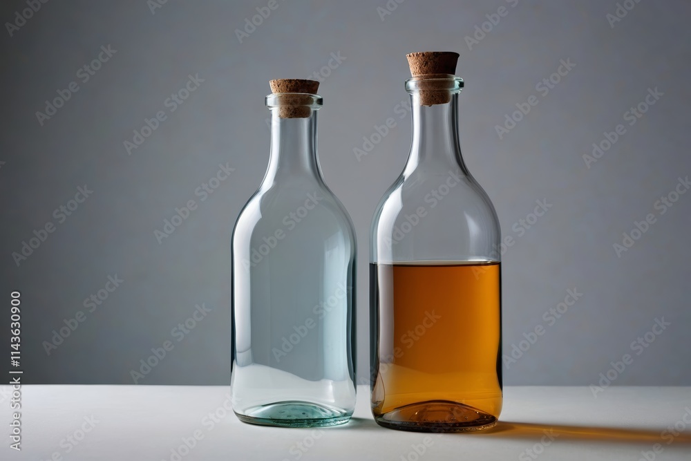 bottles of liquid and a glass bottle of liquid sit on a table bottles of liquid and a glass bottle of liquid sit on a table