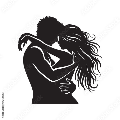  Lovers’ Embrace silhouette vector art black color design and solid white background 
