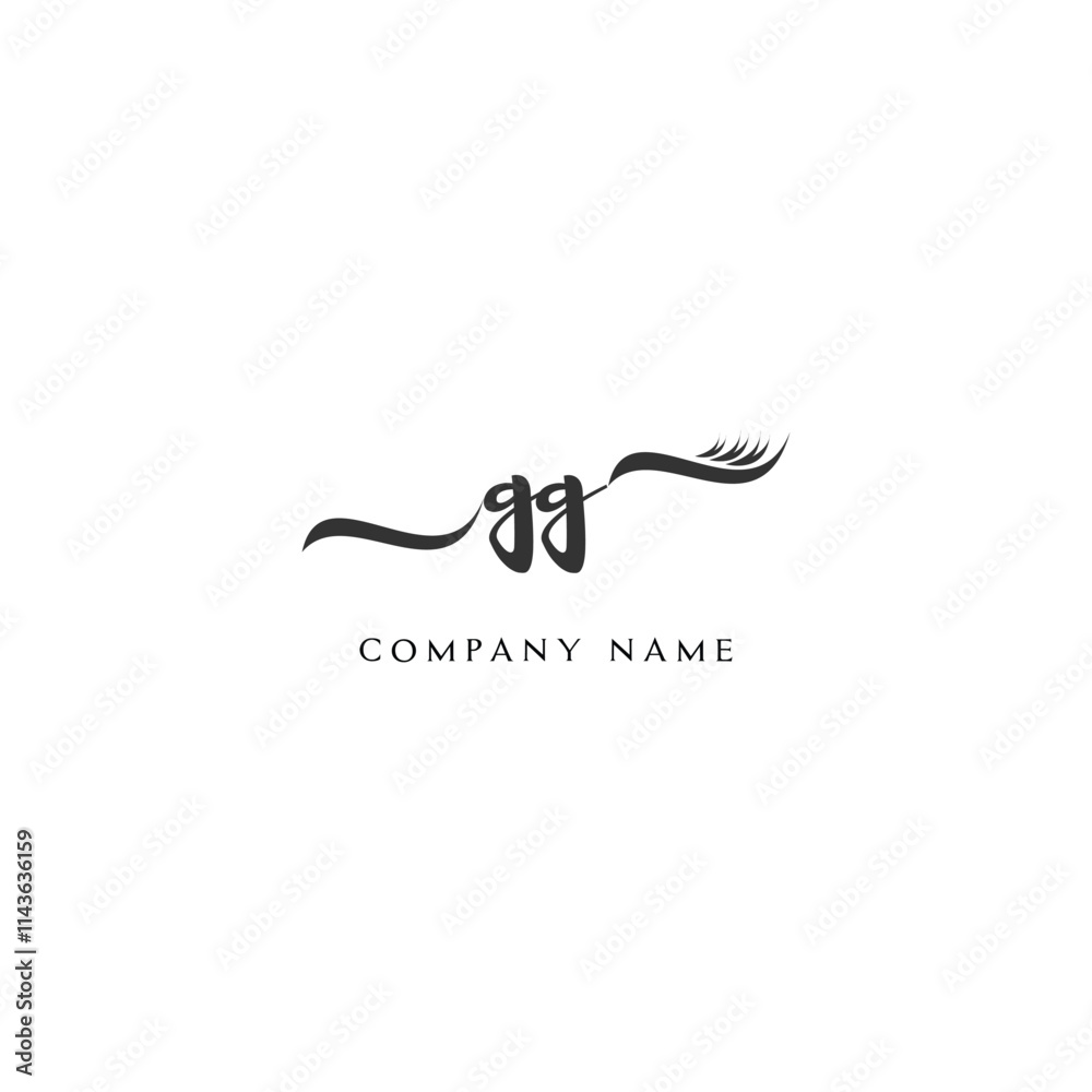 Minimalist GG Logo Design with Abstract Feather Element Minimalist GG Logo Design with Abstract Feather Element