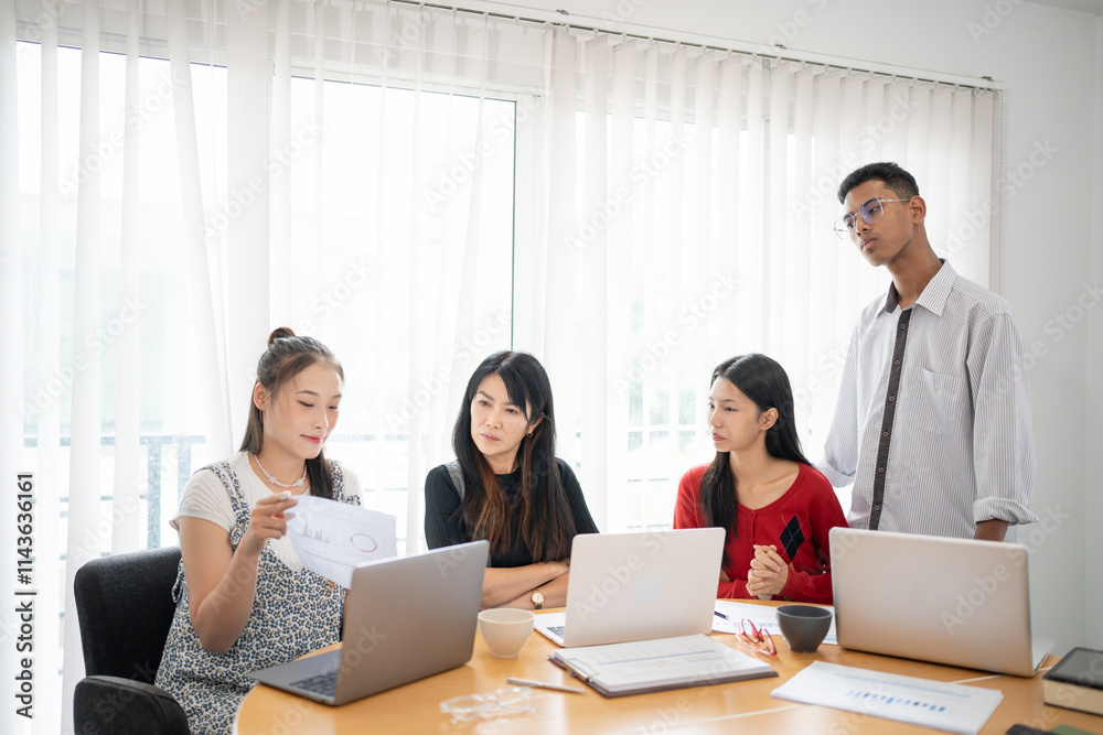 Business people group diverse colleagues team discuss project in bright modern office Startup Diversity Teamwork Brainstorming. Business people group diverse colleagues team discuss project in bright modern office Startup Diversity Teamwork Brainstorming.