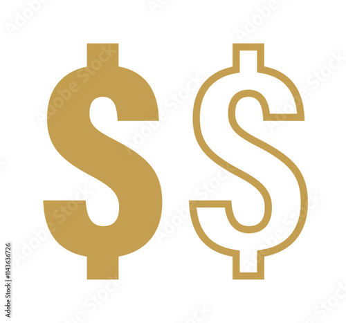 dollar icon, dollar currency text sign, gold dollar money symbol