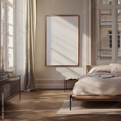 a large blank art frame on the wall of an apartement in paris