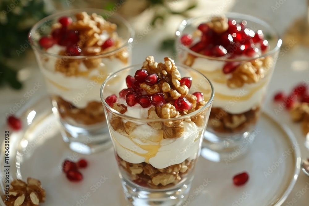 Honey-Yogurt Parfait with Walnuts and Pomegranate Honey-Yogurt Parfait with Walnuts and Pomegranate