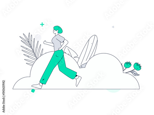 People exercising healthy running vector internet operation illustration
