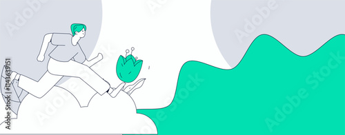 People exercising healthy running vector internet operation illustration
