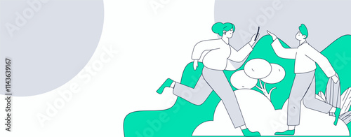 People exercising healthy running vector internet operation illustration
