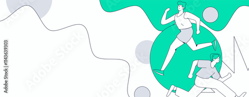 People exercising healthy running vector internet operation illustration
