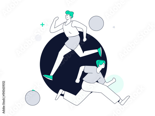 People exercising healthy running vector internet operation illustration
