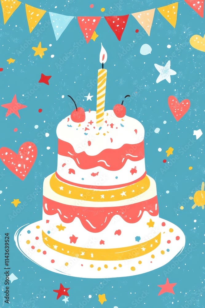 Festive Two Layered Birthday Cake With Candle Festive Two Layered Birthday Cake With Candle