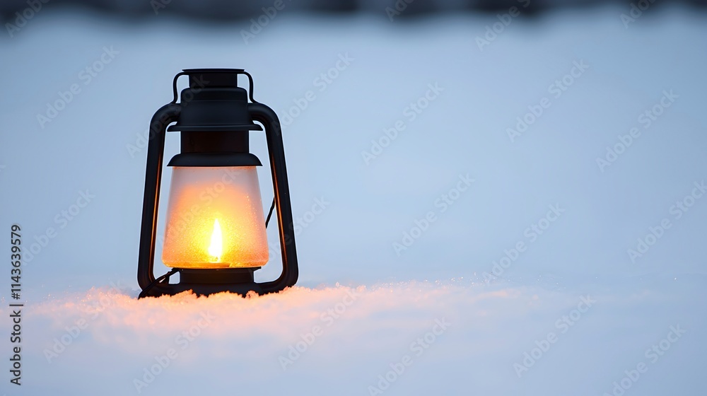Fototapeta premium Warm Lantern Glow in Snowy Outdoor Scene