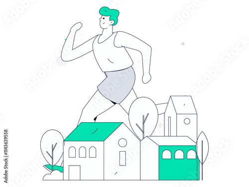 People exercising healthy running vector internet operation illustration
