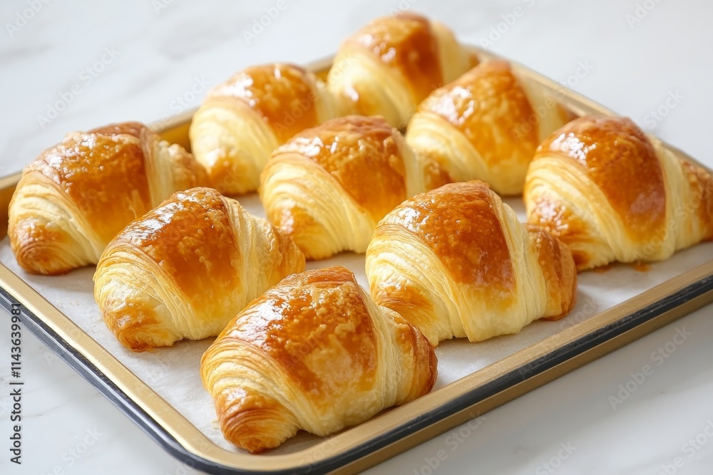 Golden Croissants on Baking Tray Golden Croissants on Baking Tray